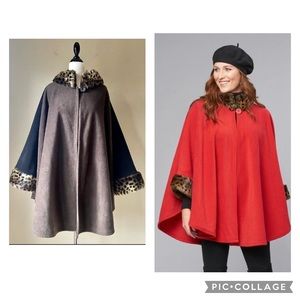 Parkhurst Desmona Faux Fur Trim Fleece Color Block Cape